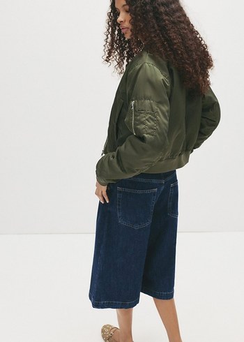 Kadın Haki Fermuarlı İnce Mont - Görsel 5