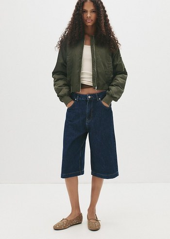 Kadın Haki Fermuarlı İnce Mont - Görsel 3