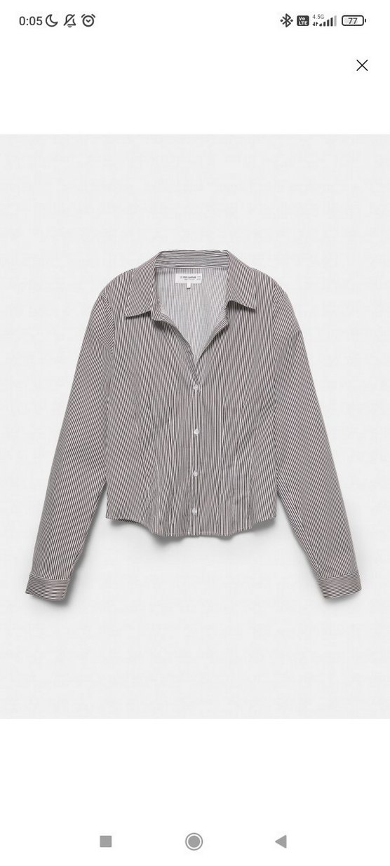 Gri Çizgili Denim Kadın Gömlek - Görsel 3