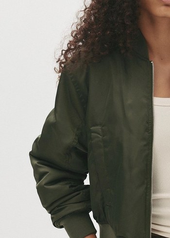 Kadın Haki Fermuarlı Bomber Ceket - Görsel 3