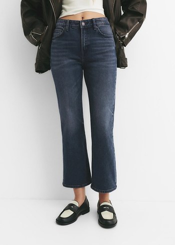 Kadın Lacivert Batik Desenli Midi Kot Pantolon - Görsel 4