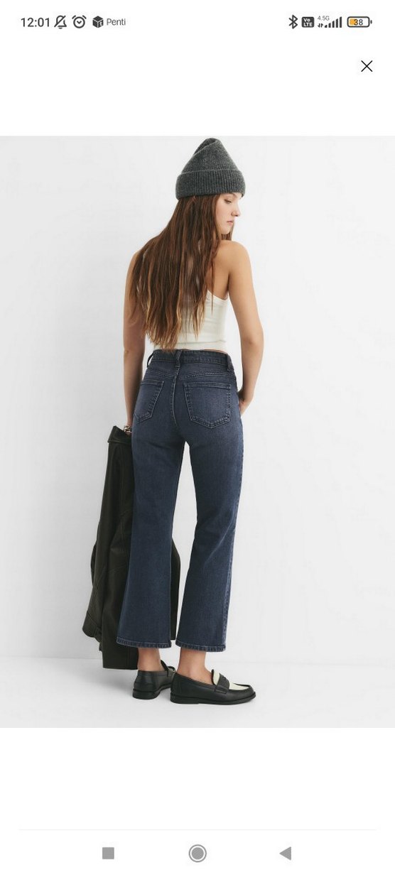 Kadın Lacivert Batik Desenli Midi Kot Pantolon - Görsel 3