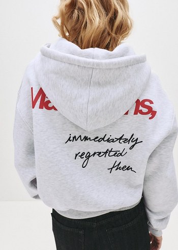 Gri Oversize Sweatshirt Kadın Hoodie - Görsel 2