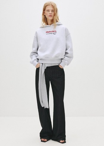 Gri Oversize Sweatshirt Kadın Hoodie - Görsel 3