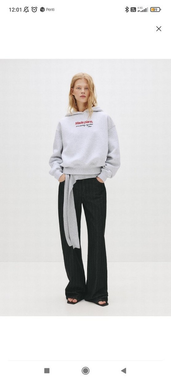 Gri Oversize Sweatshirt Kadın Hoodie - Görsel 3