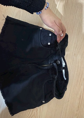 Düğmeli Siyah Mini Denim Şort - Görsel 3