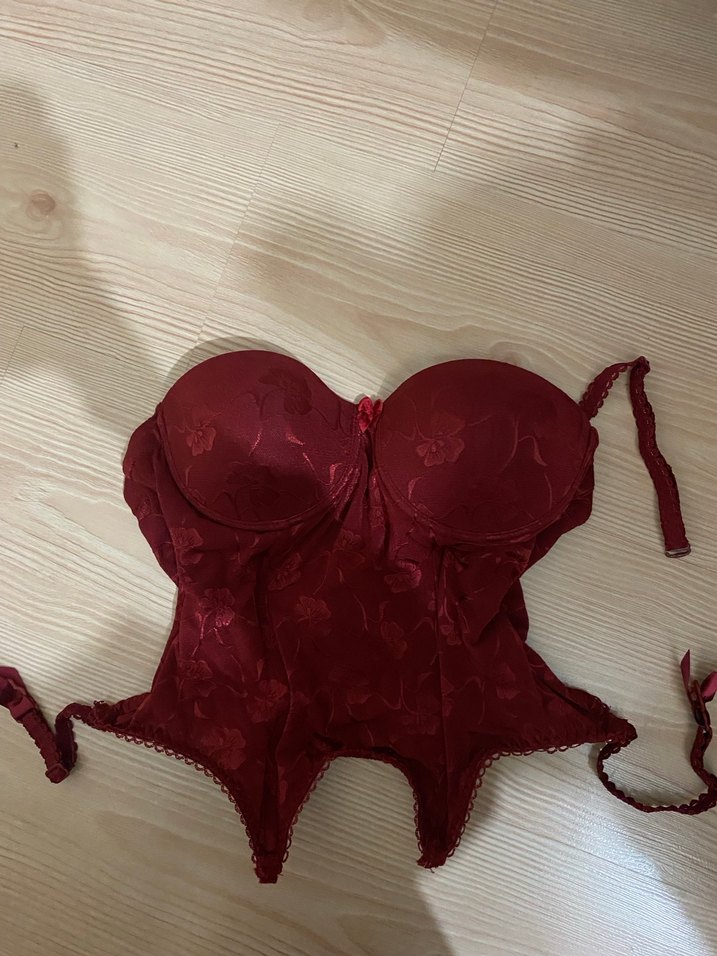 Bordo Nakışlı Vintage Midi Sütyen - Görsel 2