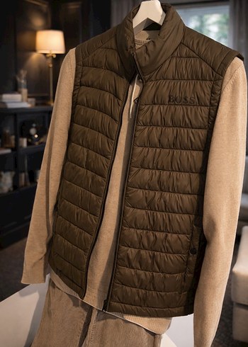 BOSS Haki Kapitone Erkek Yelek  Rafine Şıklık ve Maksimum Konfor - Görsel 4