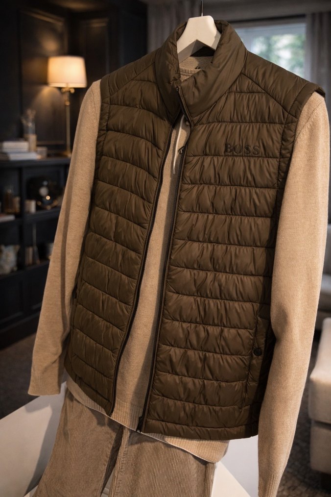 BOSS Haki Kapitone Erkek Yelek  Rafine Şıklık ve Maksimum Konfor - Görsel 4