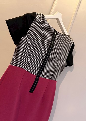 Herry  Asimetrik Kesim Elbise | Kazayağı Desen & Pembe Zerafeti - Görsel 6