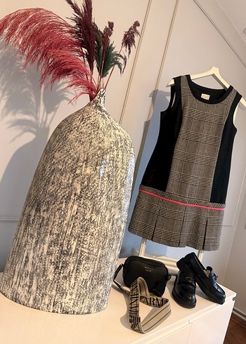 Roman/Gipsy Ekose Şıklığı  Pembe Detaylı Modern Klasik Elbise - Görsel 2