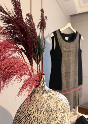 Roman/Gipsy Ekose Şıklığı  Pembe Detaylı Modern Klasik Elbise - Görsel 4