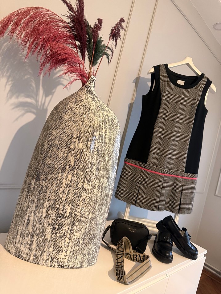 Roman/Gipsy Ekose Şıklığı  Pembe Detaylı Modern Klasik Elbise - Görsel 2