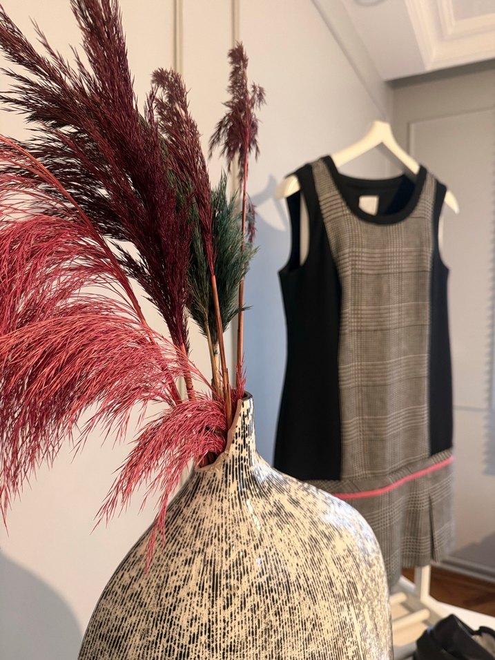 Roman/Gipsy Ekose Şıklığı  Pembe Detaylı Modern Klasik Elbise - Görsel 4