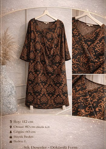 Bakır Dokumuşlarla Sofistike Şıklık-Büyük Beden Drape Elbise - Görsel 6