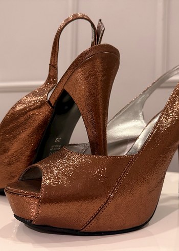  Bronz Işıltı Abiye Ayakkabı & Çanta Seti - Görsel 3