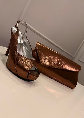  Bronz Işıltı Abiye Ayakkabı & Çanta Seti - Görsel 8