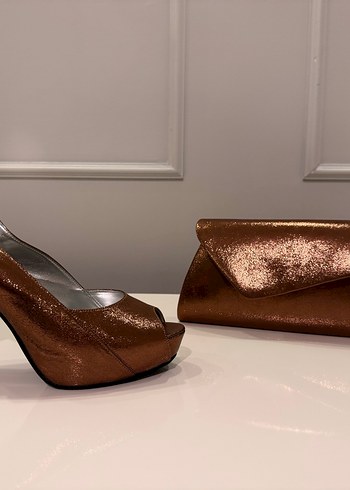  Bronz Işıltı Abiye Ayakkabı & Çanta Seti - Görsel 11