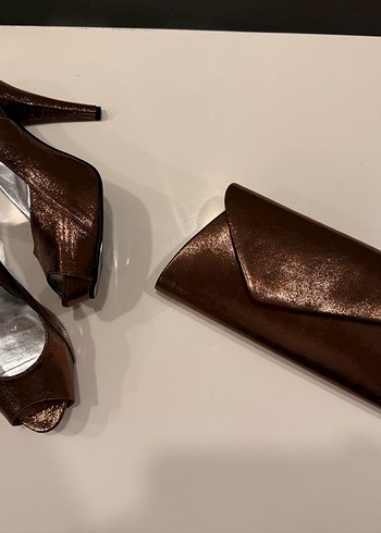  Bronz Işıltı Abiye Ayakkabı & Çanta Seti - Görsel 12