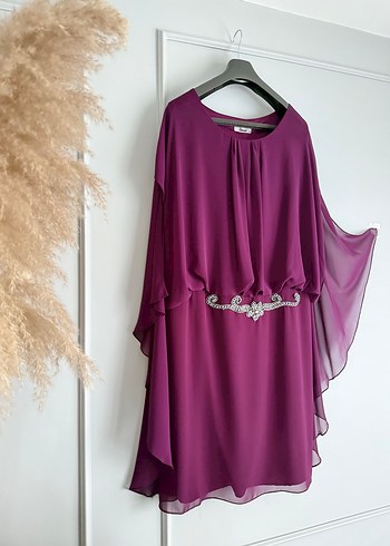 Mürsüm Drapeli Midi Büyük Beden Abiye Elbise - Görsel 4