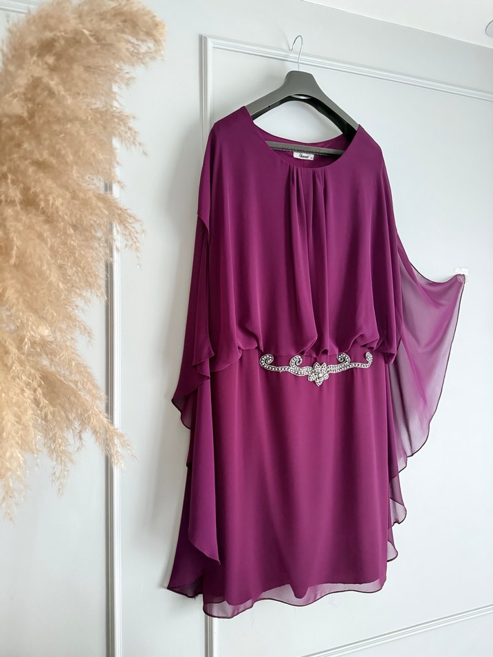 Mürsüm Drapeli Midi Büyük Beden Abiye Elbise - Görsel 4