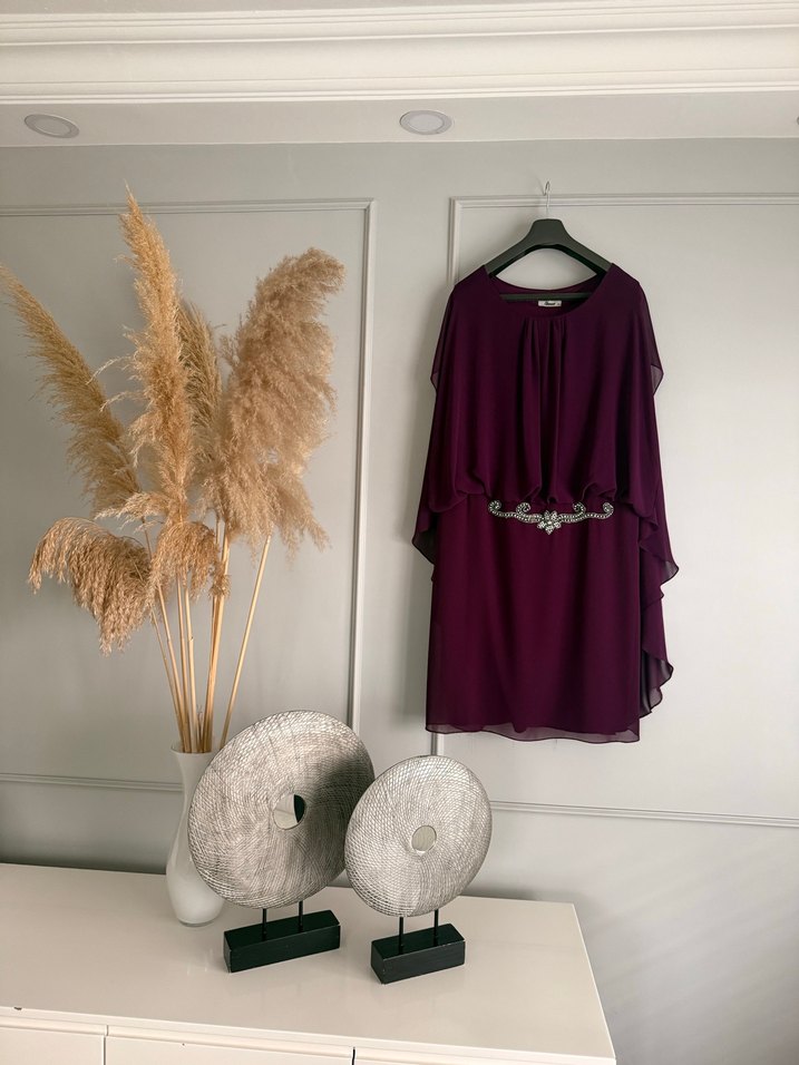 Mürsüm Drapeli Midi Büyük Beden Abiye Elbise - Görsel 2