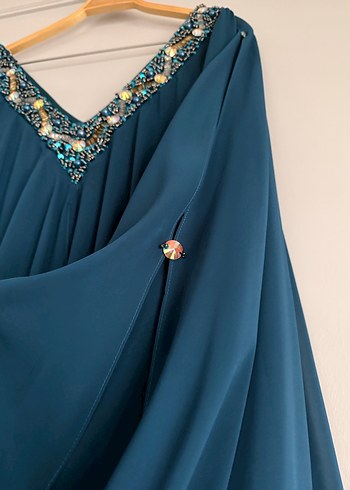 Turkuaz/Petrol Mavisi İki Parçalı Abiye Elbise - Işıltılı Şifon - Görsel 6