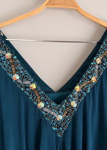 Turkuaz/Petrol Mavisi İki Parçalı Abiye Elbise - Işıltılı Şifon - Görsel 2