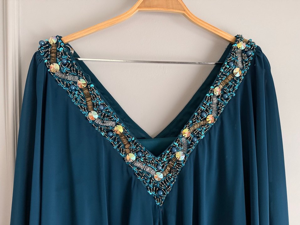 Turkuaz/Petrol Mavisi İki Parçalı Abiye Elbise - Işıltılı Şifon - Görsel 2