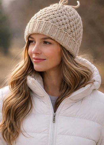 Bej Örgü Kadın Bere - Görsel 2