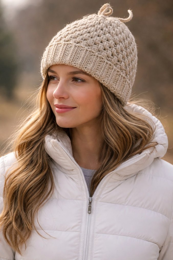 Bej Örgü Kadın Bere - Görsel 2