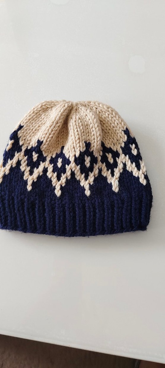 Kadın Örgü Bere Beyaz Lacivert - Görsel 3