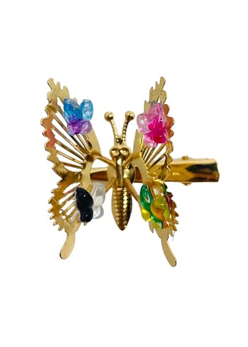 Renkli Boncuklu Altın Kelebek Saç Tokası - Görsel 2