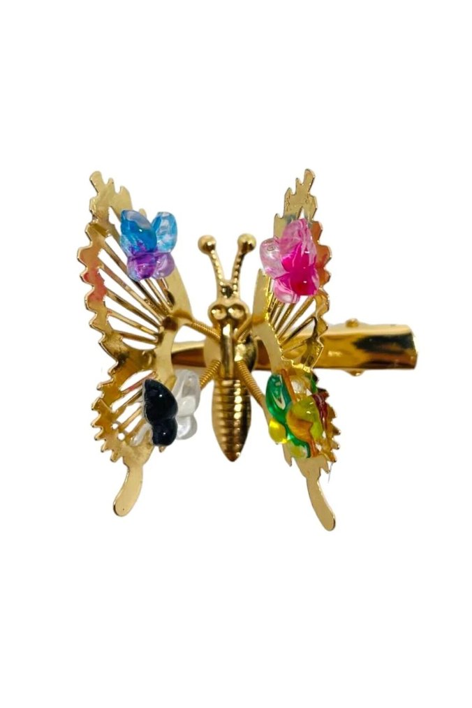 Renkli Boncuklu Altın Kelebek Saç Tokası - Görsel 2