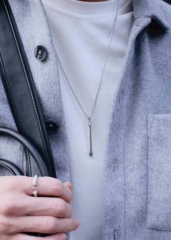 Gri Zincir Detaylı Erkek Kolye - Görsel 2