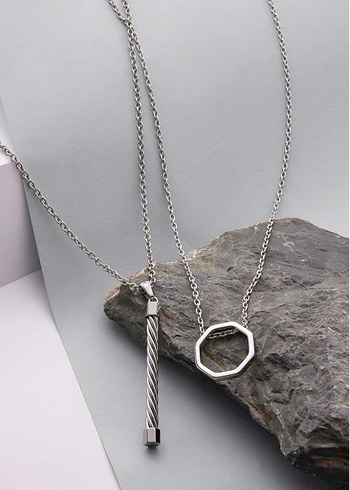 Gri Zincir Detaylı Erkek Kolye - Görsel 3