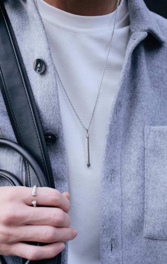 Gri Zincir Detaylı Erkek Kolye - Görsel 2