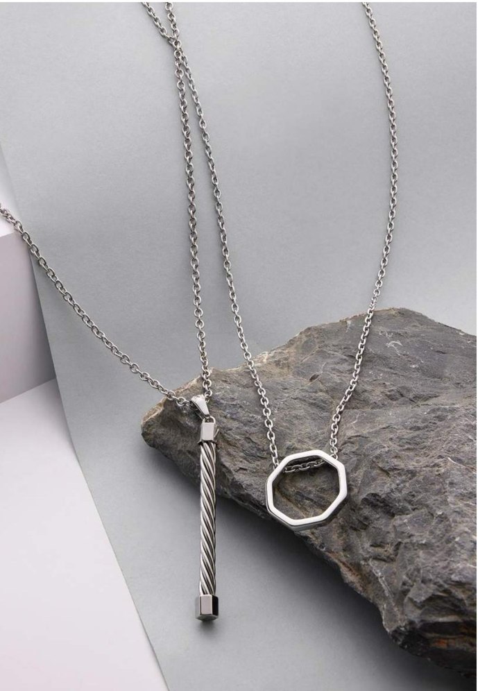 Gri Zincir Detaylı Erkek Kolye - Görsel 3