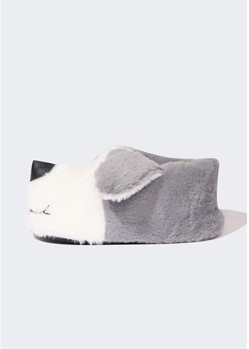 Erkek Çocuk Gri Peluş Köpek Terlik - Görsel 4