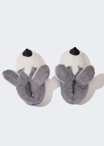 Erkek Çocuk Gri Peluş Köpek Terlik - Görsel 2