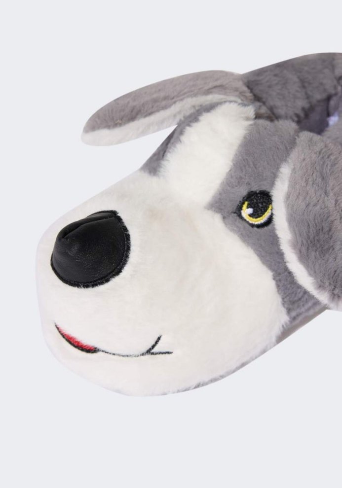 Erkek Çocuk Gri Peluş Köpek Terlik - Görsel 3