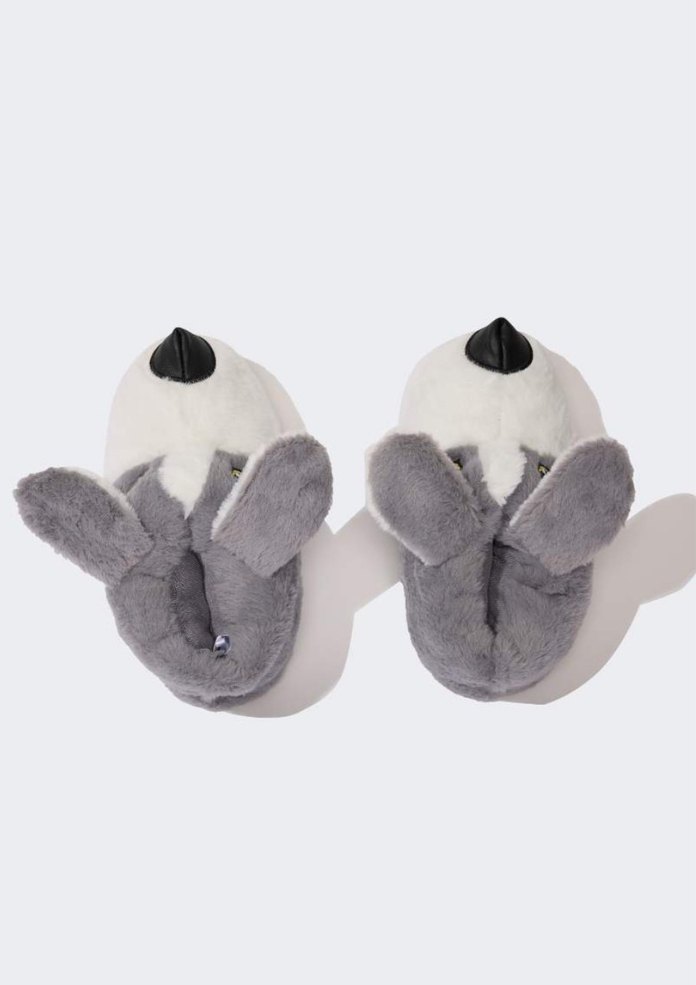 Erkek Çocuk Gri Peluş Köpek Terlik - Görsel 2