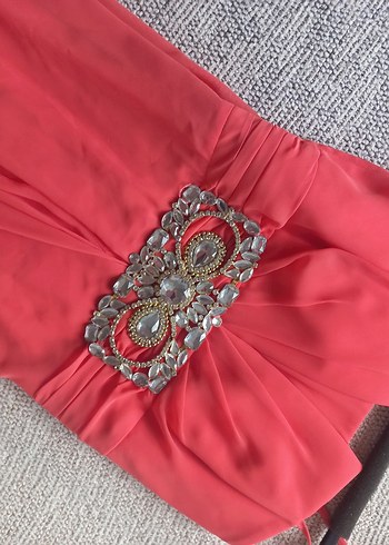 mercan Drapeli Uzun Abiye Elbise - Görsel 4