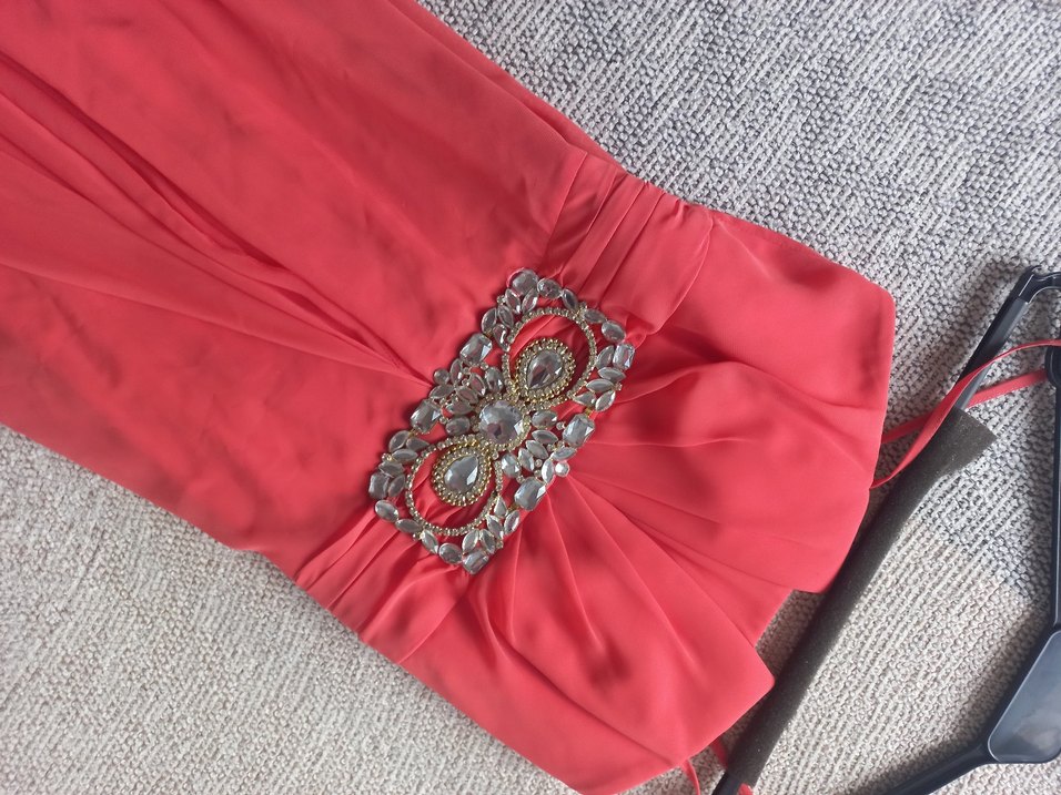 mercan Drapeli Uzun Abiye Elbise - Görsel 4