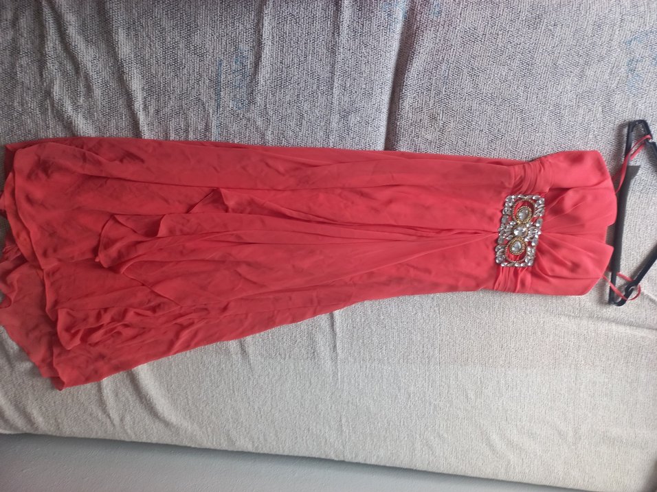 mercan Drapeli Uzun Abiye Elbise - Görsel 3