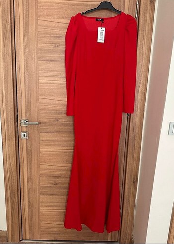 Kemerli Kırmızı Midi Elbise - Görsel 4