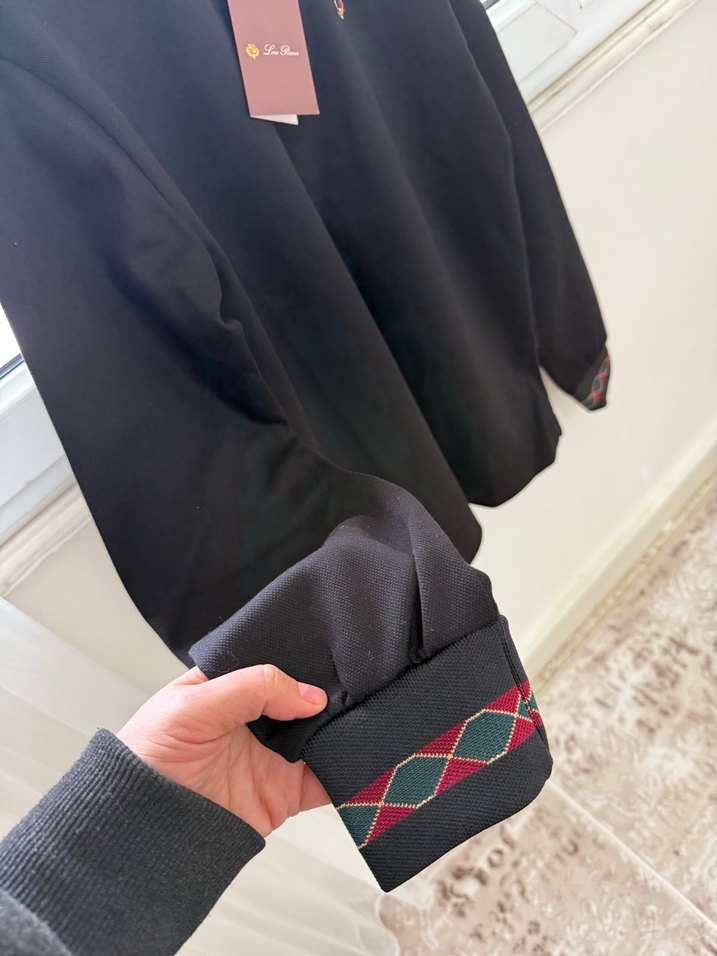 Loro piana Erkek Siyah Uzun Kollu Polo Yaka  sweatshirt - Görsel 5