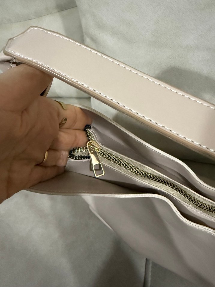 Bej büyük boy deri Kadın Çanta - Görsel 4