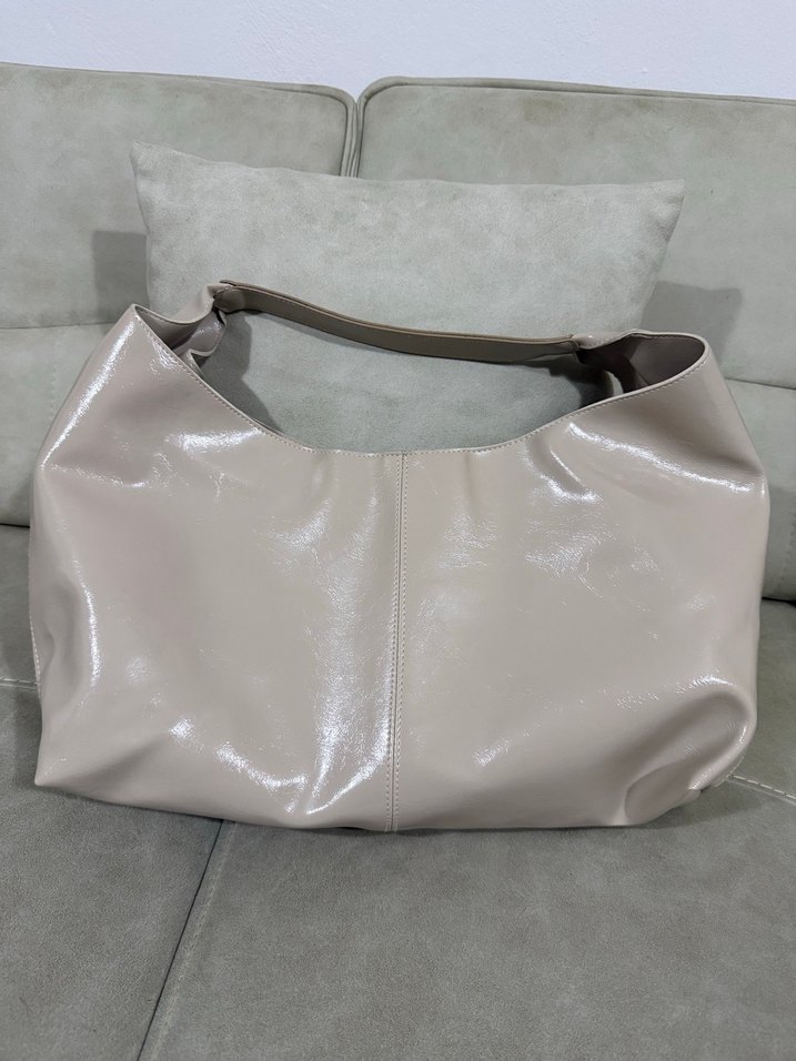 Bej büyük boy deri Kadın Çanta - Görsel 5