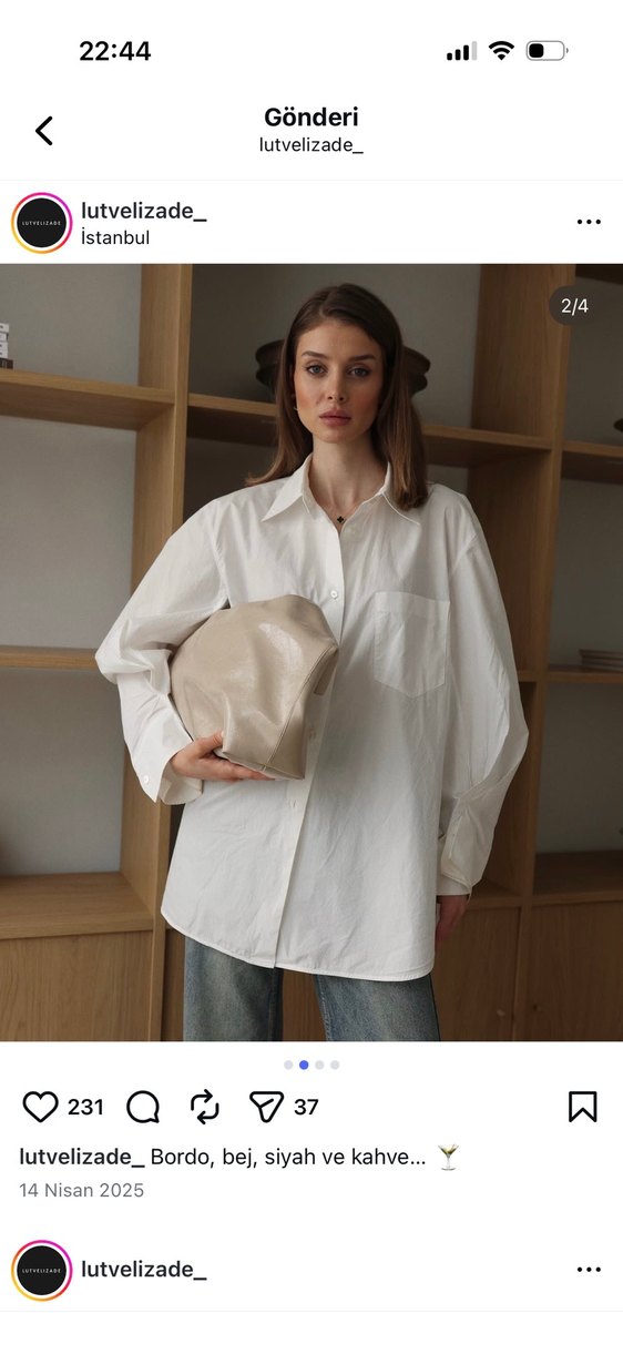 Bej büyük boy deri Kadın Çanta - Görsel 2